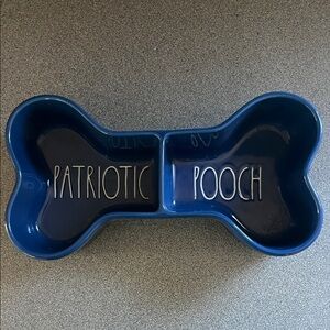 Rae Dunn Navy Blue 'Patriotic Pooch' Bone Double Bowl